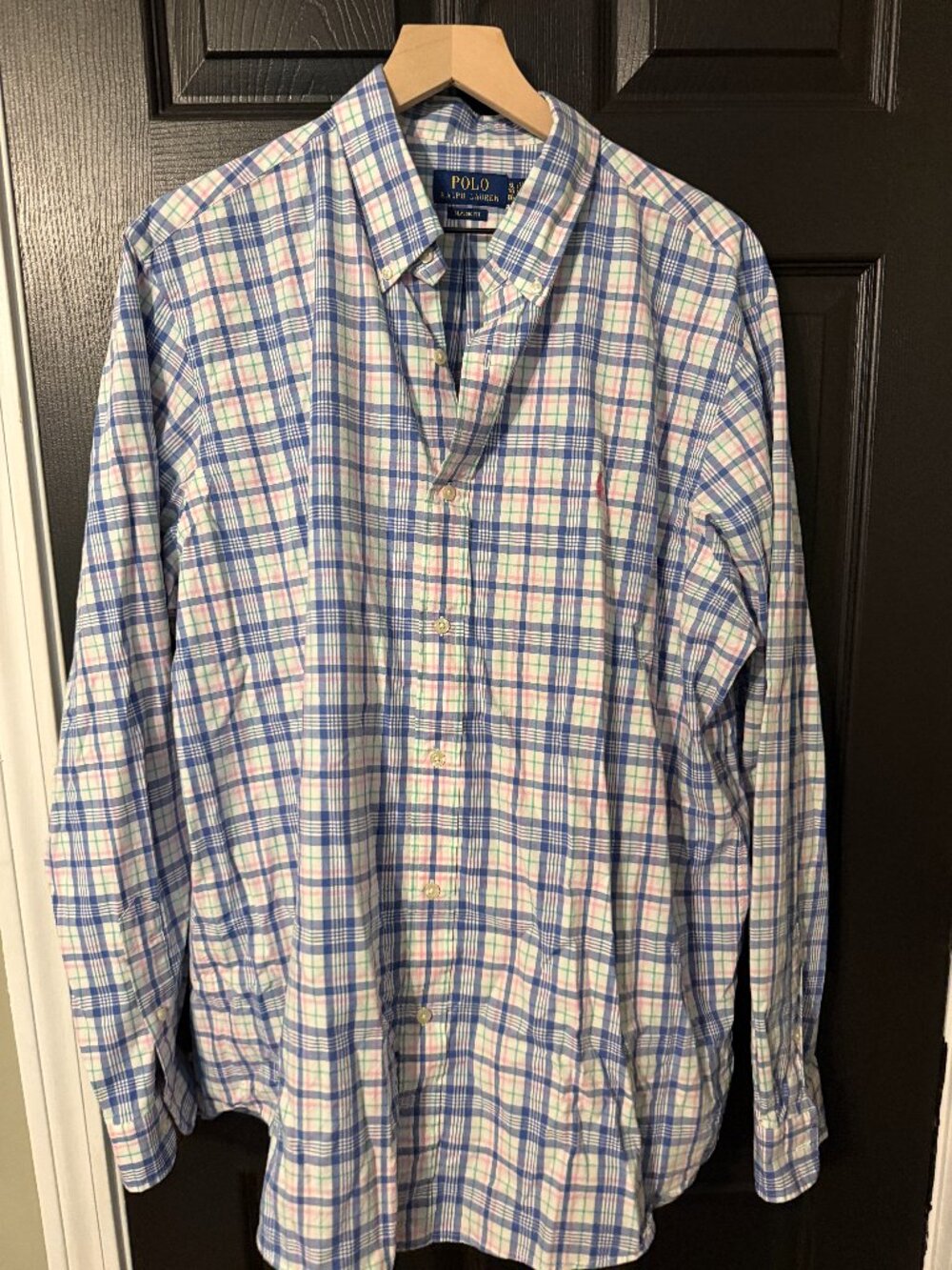 Like New Men's Dress Shirt Long Sleeve Polo Ralph Lauren Blue White Pink XL